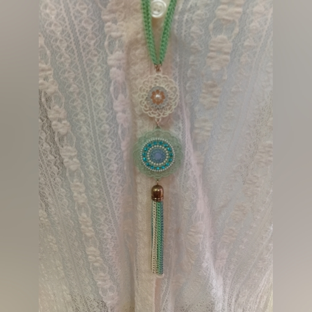 Green and Blue Tassel Necklace
